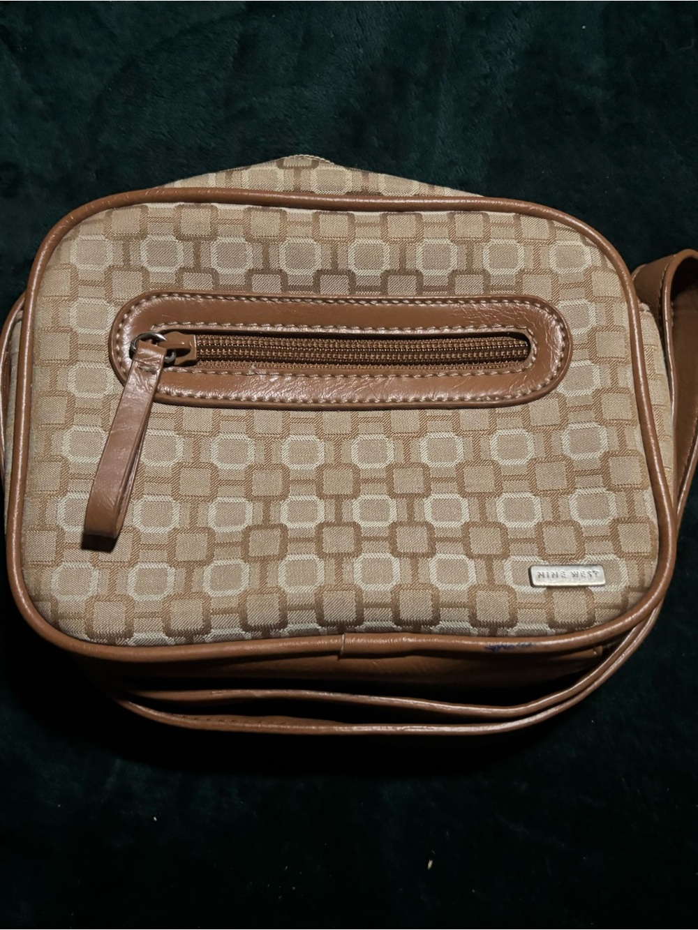 Nine West Beige and Brown Crossbody Bag approximately 5” X 4”.